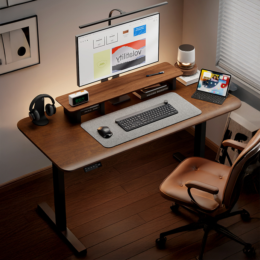 实木电动升降桌家用电脑桌可升降电竞桌子学习办公移动书桌工作台