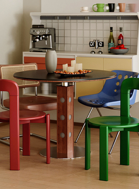 rey餐椅实木椅子中古书桌椅茶椅餐桌岛台靠背椅红色设计师梳妆凳