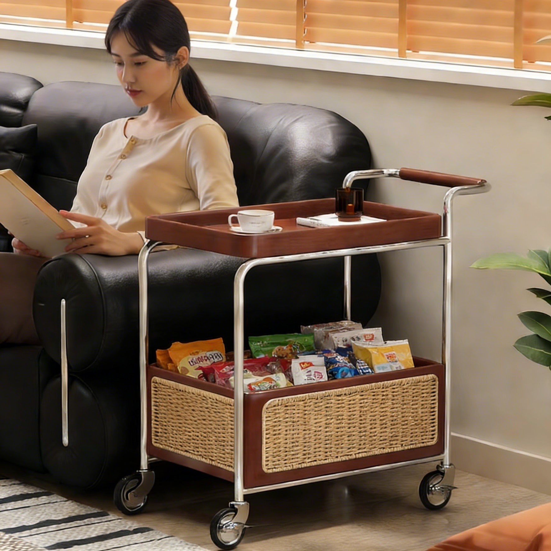 可移动边几客厅茶几家用沙发边柜中古实木收纳置物架零食小推车,住宅家具,角几/边几,淘宝优惠券,粉丝福利购,淘宝优惠卷