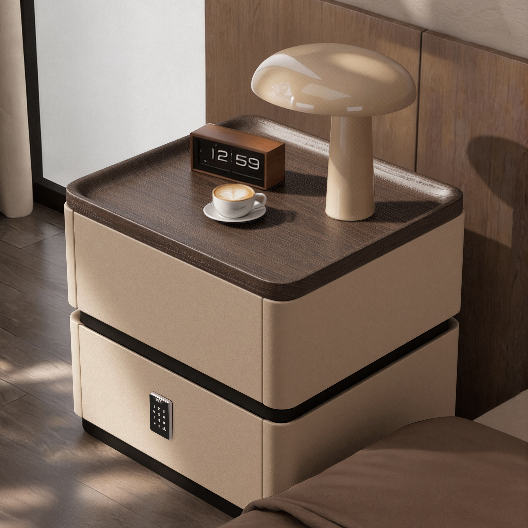 轻奢床头柜实木高级感家用卧室2026热卖密码锁意式极简床边收纳柜,住宅家具,床头柜,淘宝优惠券,粉丝福利购,淘宝优惠卷