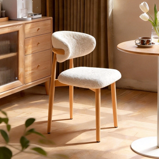 实木软包餐椅原木奶油风家用餐桌椅简约现代吃饭椅子休闲办公椅