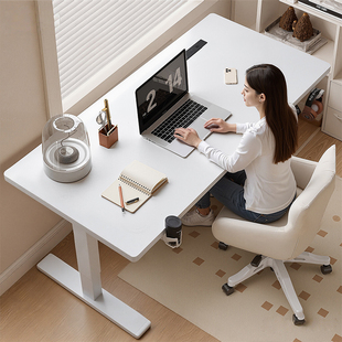 实木电动升降桌白色电脑桌台式家用学习桌床边书桌升降桌子工作台