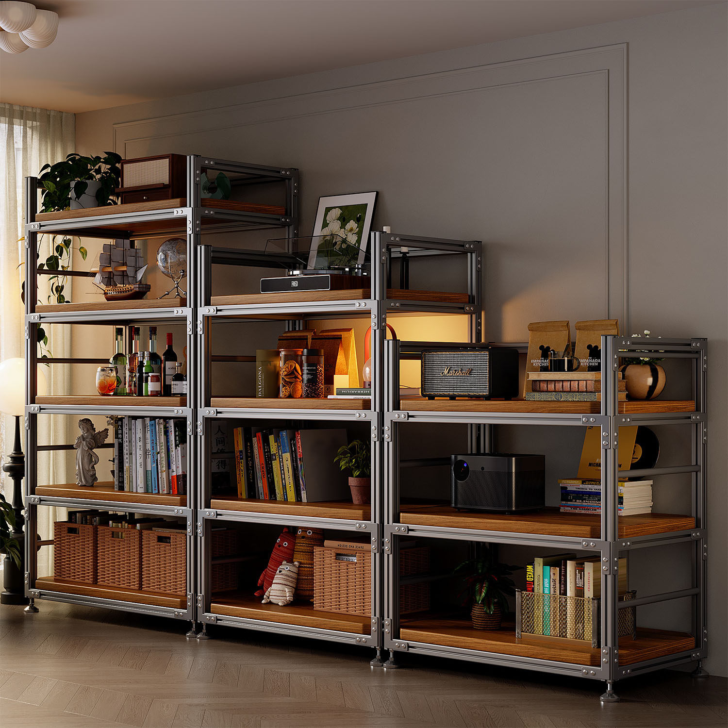 铝型材置物架多层货架落地收纳架多功能客厅铝合金框架展示架书架