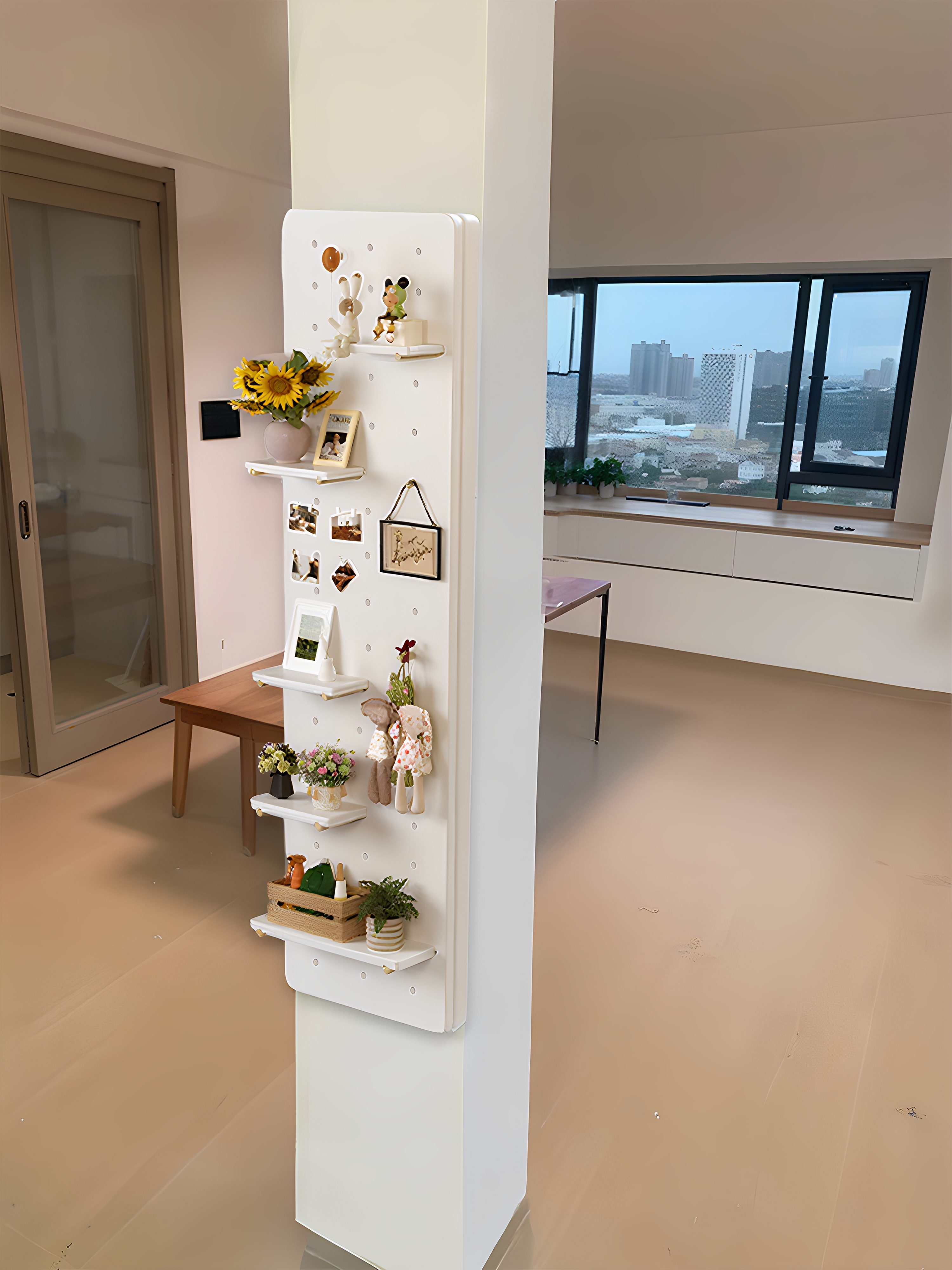 承重柱装饰洞洞板穿衣镜一体窄边置物架门后窄缝架子推拉全身镜子