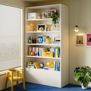 实木书架落地置物架书柜储物柜一体白色包豪斯靠墙家用学生收纳柜