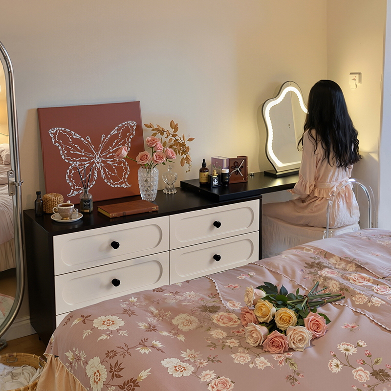 法式奶油风梳妆台斗柜一体