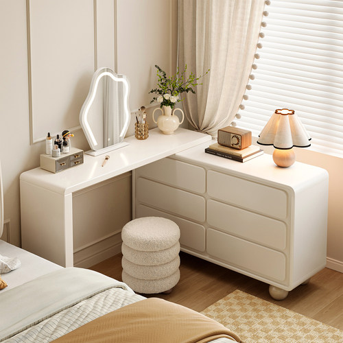 【100%实木芯】转角奶油风梳妆台