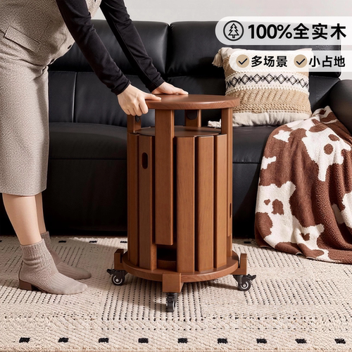 实木藤编可叠放折叠收纳餐椅