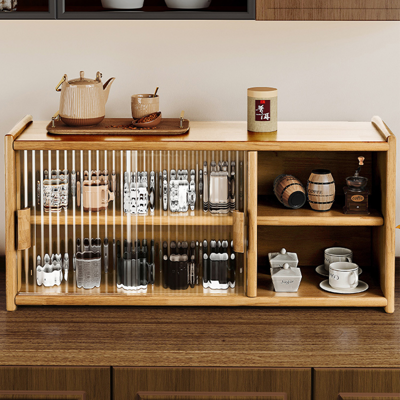 长虹玻璃茶具收纳柜实木防尘杯架杯子水杯咖啡杯置物架桌面收纳盒