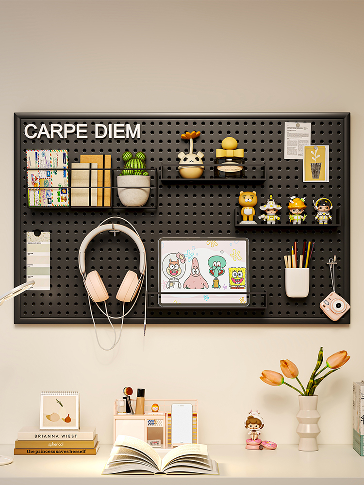墙面洞洞板置物架墙上挂板展示架子书房墙壁装饰板客厅收纳隔板架