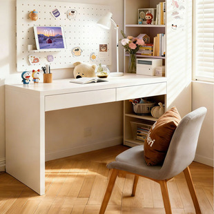 卧室转角书桌书柜一体家用组合式写字桌奶油风梳妆台L型电脑桌