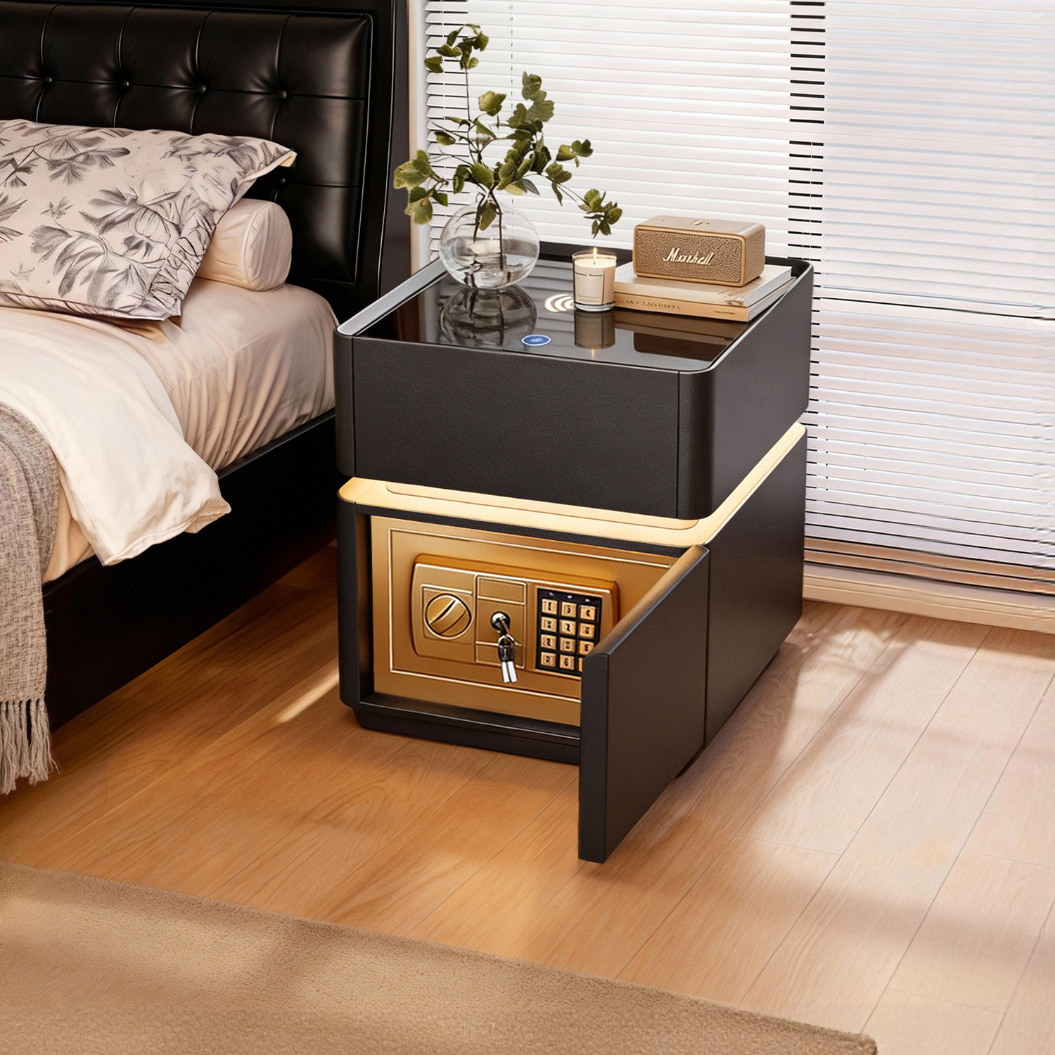 智能床头柜2025爆款家用卧室保险箱一体轻奢高级感小型实木收纳柜,住宅家具,床头柜,淘宝优惠券,粉丝福利购,淘宝优惠卷
