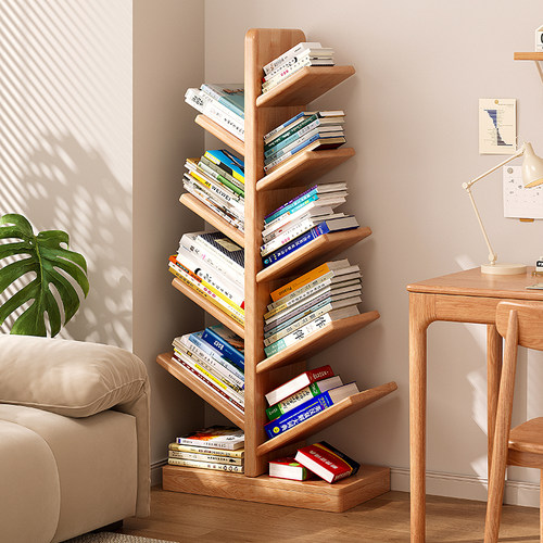 全实木橡胶木树形书架