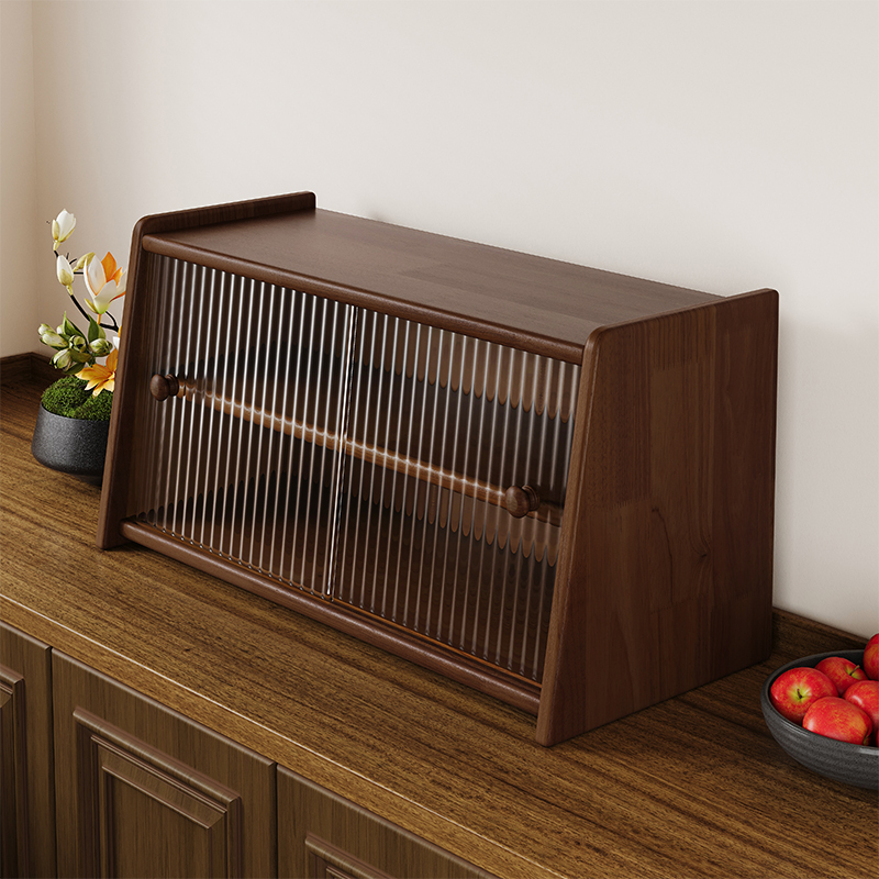 胡桃色实木防尘收纳盒层高可调节