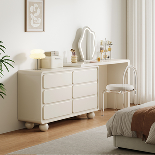 奶油风梳妆台斗柜一体实木现代卧室简约2025新款 化妆桌收纳柜储物