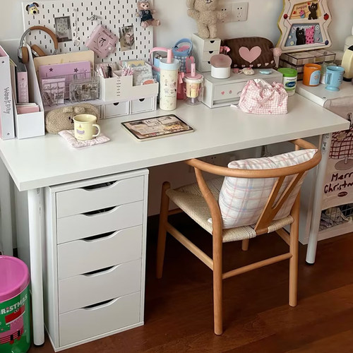 奶油风双人梳妆台电脑桌