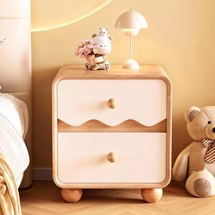 实木床头柜奶油风儿童创意家用卧室小型高级感简约原木风收纳柜子