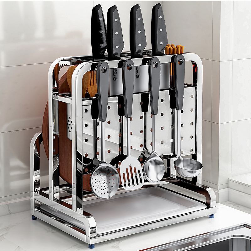 304不锈钢刀架2022新款厨房多功能置物架菜板筷子刀具收纳架一体