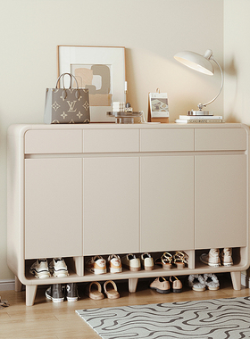 奶油风入户鞋柜家用门口进门玄关2025新款收纳柜一体靠墙白色鞋架