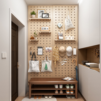 墙面洞洞板实木可定制墙上置物架C木质墙壁挂墙入户玄关收纳挂板