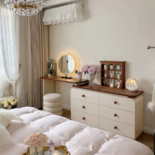 中古风实木梳妆台斗柜一体法式卧室床尾化妆桌收纳储物化妆柜一体