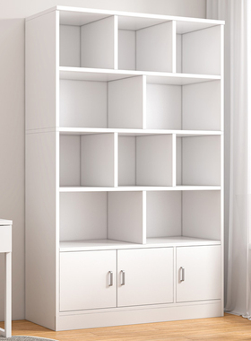 简易书架落地靠墙客厅置物架分层收纳架储物柜子一体简约家用书柜