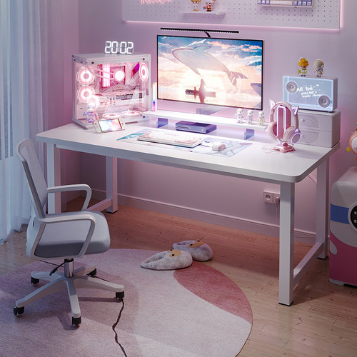 白色电脑桌台式家用电竞桌卧室学生书桌简约现代办公桌工作台桌子