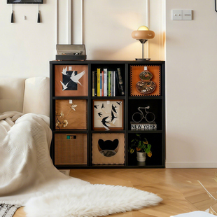 实木沙发边柜书柜储物柜一体法式中古风落地置物架卡莱克格子柜子