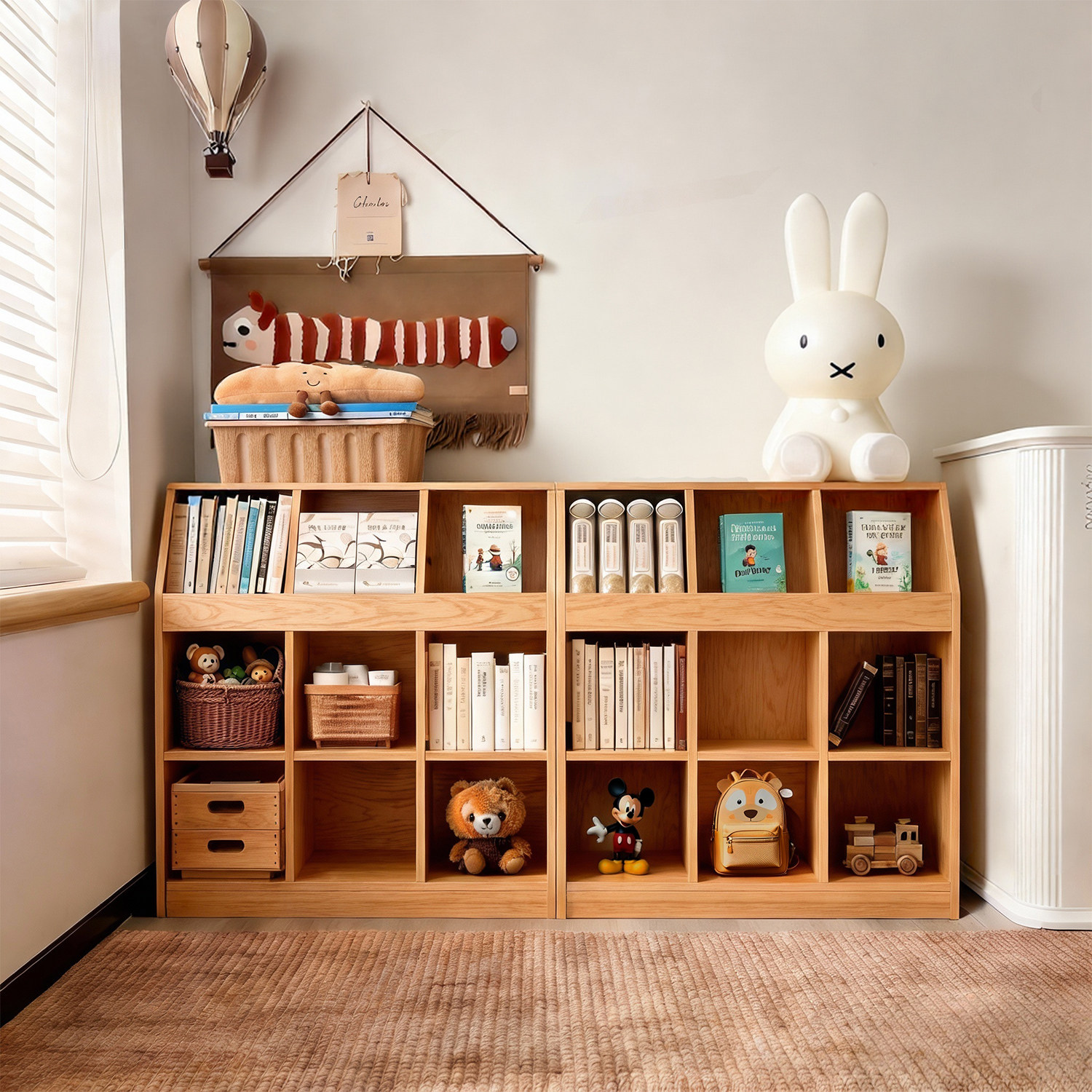 书柜儿童书架自由组合学生家用收纳格子柜落地置物柜原木色储物柜,住宅家具,书架,淘宝优惠券,粉丝福利购,淘宝优惠卷