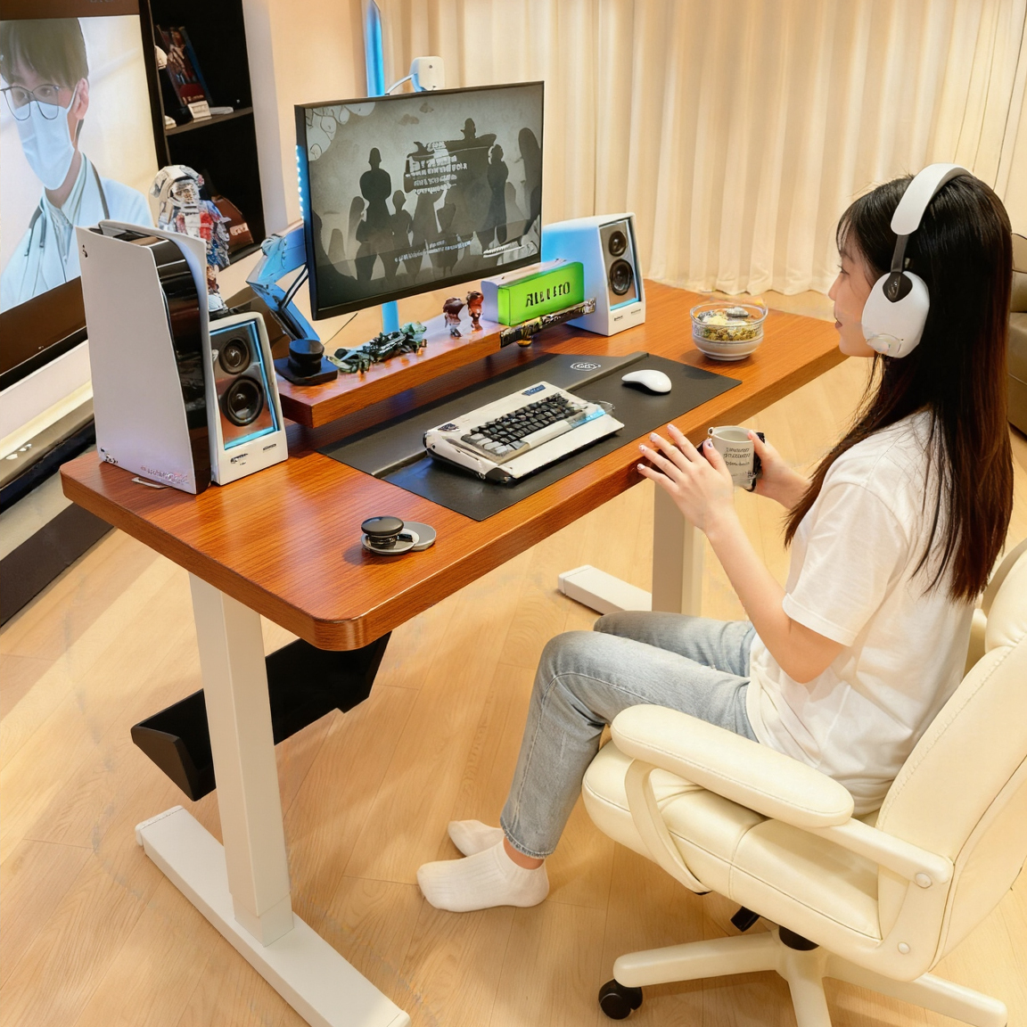 实木电动升降桌电脑桌学习桌书桌家用办公桌电竞桌子可移动工作台