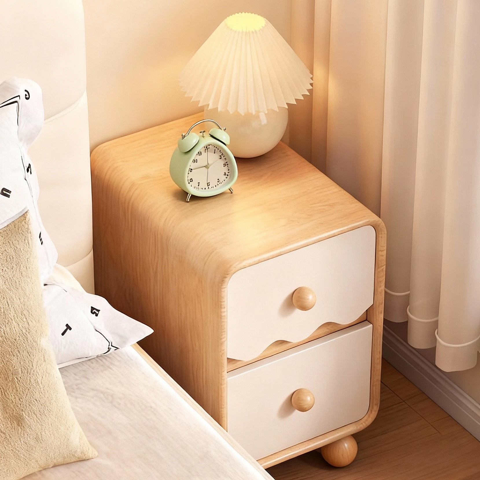 儿童创意实木床头柜奶油风