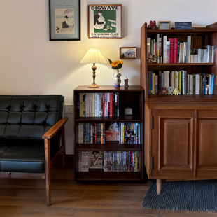 漫画杂志书架实木书柜落地置物架展示收纳架客厅复古沙发边小矮柜