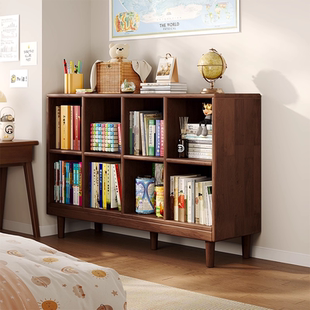 实木书架卧室角落靠墙置物架学生家用收纳储物一体格子柜矮书柜