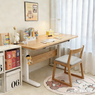 卧室可升降学习桌初中生双人写字桌家用电脑桌实木办公桌大长书桌
