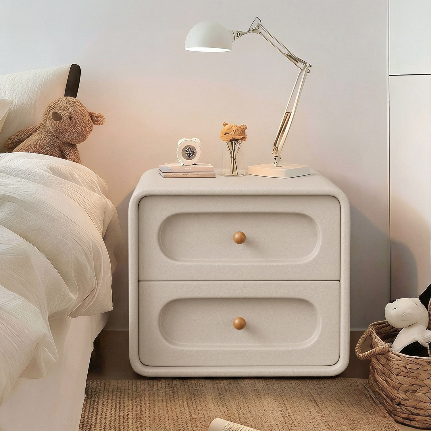 实木床头柜奶油风家用卧室轻奢高级创意小型2025爆款床边收纳柜子,住宅家具,床头柜,淘宝优惠券,粉丝福利购,淘宝优惠卷