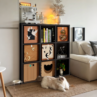 客厅格子柜卡莱克柜黑色书柜储物柜一体落地置物柜九宫格收纳柜子