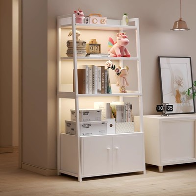 置物架落地电视机旁收纳架客厅奶油风书架铁艺梯形展示架多层书柜