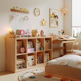 实木儿童储物柜一体学生书柜玩具收纳矮柜卧室格子柜儿童房置物架