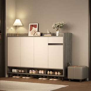 鞋柜家用门口收纳柜一体靠墙2025新款爆款高档门外走廊用实木鞋架