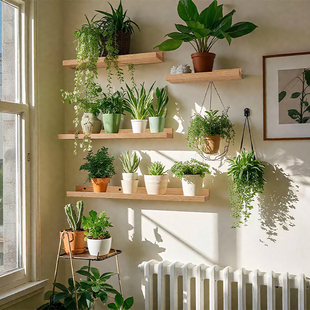 全实木墙上置物架墙面悬空一字板阳台绿植墙展示架墙壁装饰免漆板