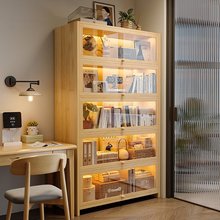 实木书柜落地展示储物柜学生靠墙置物架多层收纳柜子防尘带门书架