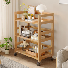 全实木小推车置物架落地客厅多层卧室可移动带轮木质家用收纳架子