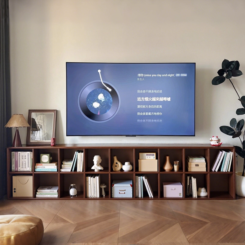 客厅实木电视柜靠墙一体收纳书柜