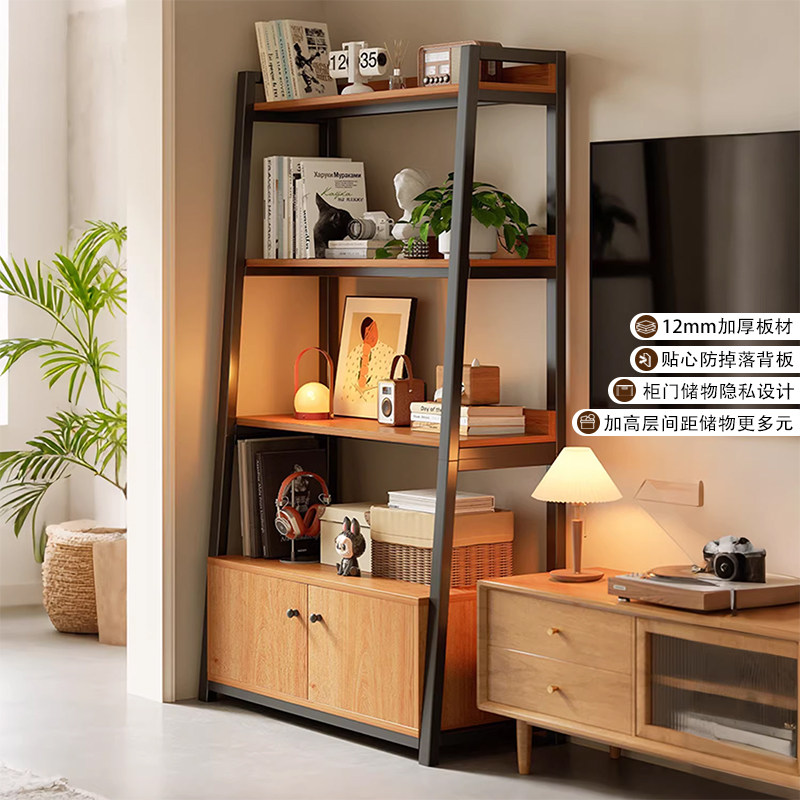 客厅置物架落地电视机柜旁家用储物柜靠墙一体梯形货架多层收纳架