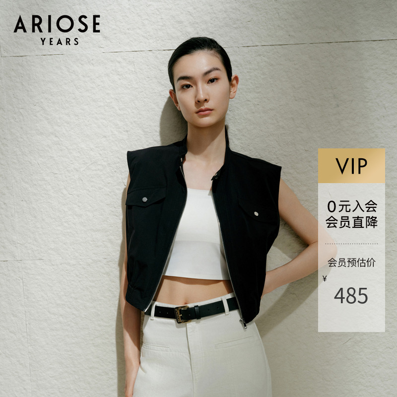 艾诺丝雅诗【黑武士】工装风小立领马甲女百搭无袖外套夏40431024