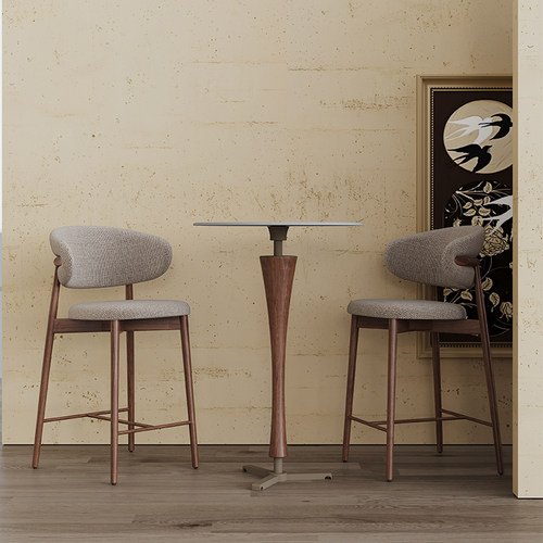 中古风实木吧台椅带靠背高脚凳