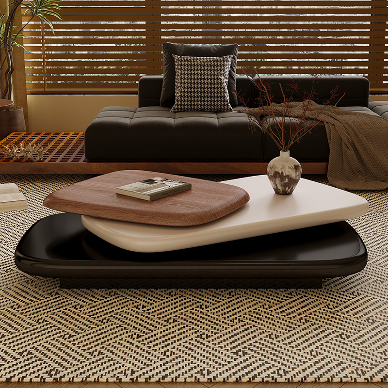 设计师款复古旋转椭圆形茶几家用高级感创意悬浮中古风鹅卵石茶几