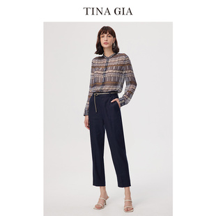 女春秋衬衣衬衫 GIA天纳吉儿部落纹几何花型小立领个性 TINA