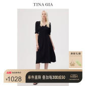 连衣裙女装 GIA天纳吉儿春夏季 裙子 醋酸纤维V领抽褶高腰短袖 TINA