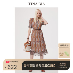 裙子 波西米亚复古风X型收腰连衣裙女装 GIA天纳吉儿夏季 TINA